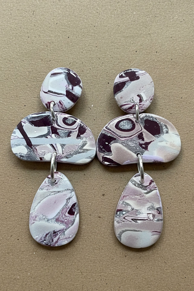 Burgundy and Mauve Crazy Pattern Dangles: Post
