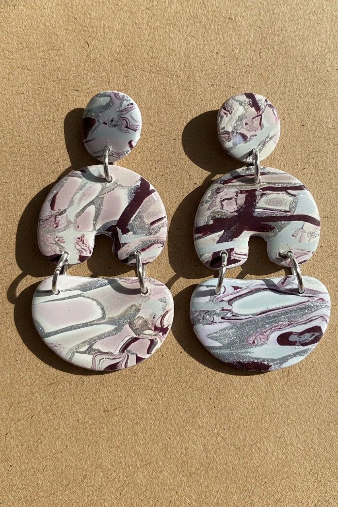 Burgundy and Mauve Crazy Pattern Dangles: Post