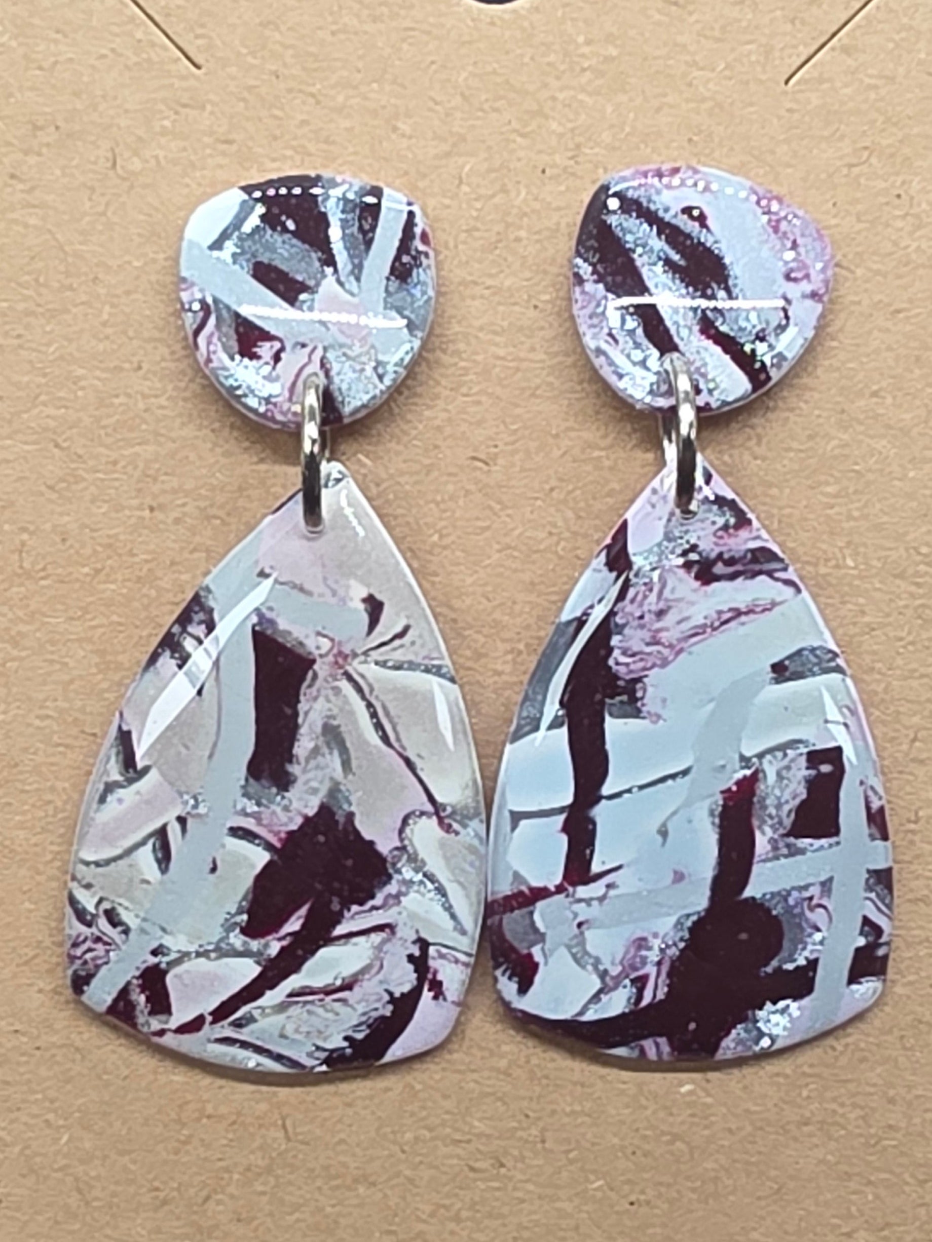 Burgundy and Mauve Crazy Pattern Dangles: Post