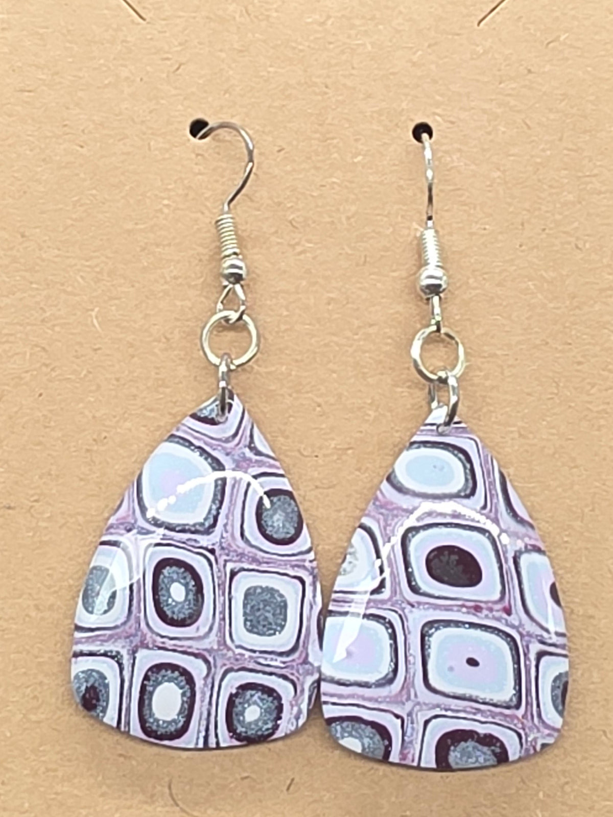 Mauve and Silver Quilt Pattern Dangles: Fishhooks