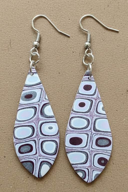 Mauve and Silver Quilt Pattern Dangles: Fishhooks