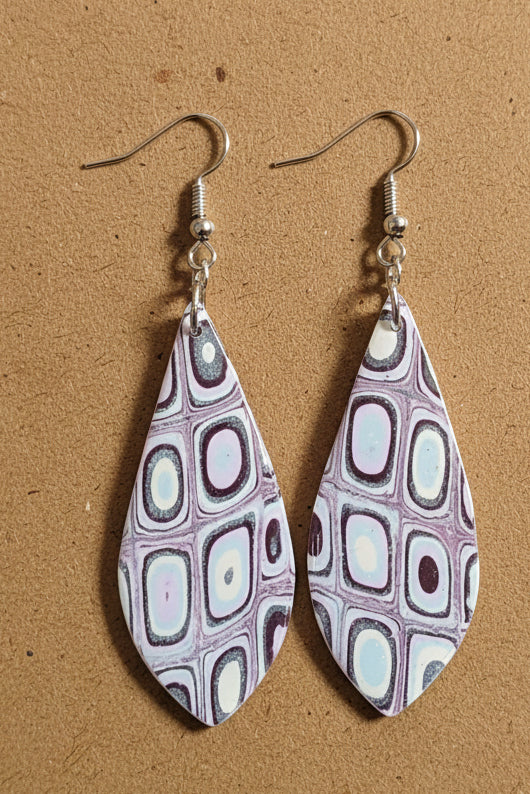 Mauve and Silver Quilt Pattern Dangles: Fishhooks