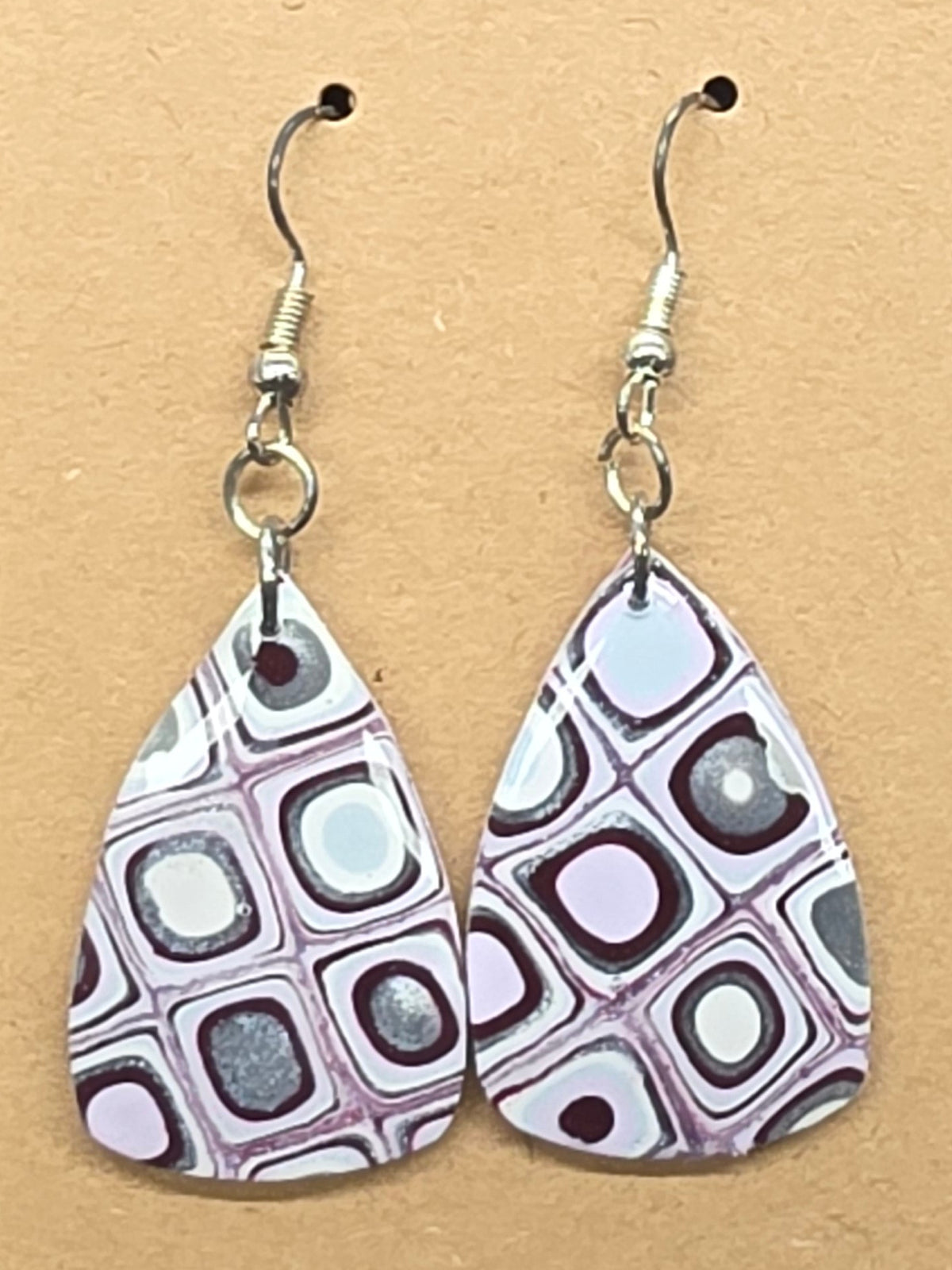 Mauve and Silver Quilt Pattern Dangles: Fishhooks