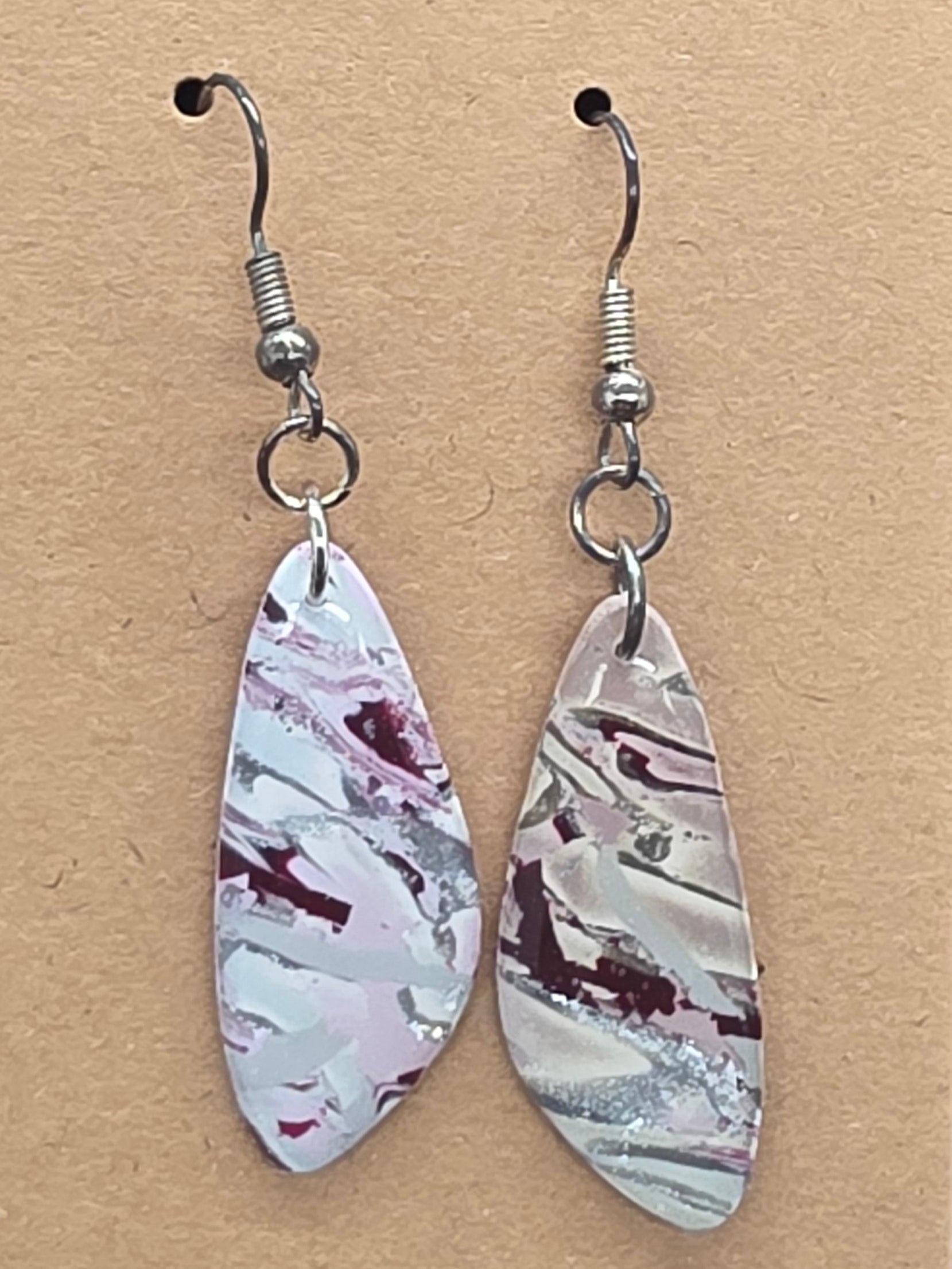 Burgundy and Mauve Crazy Pattern Dangles: Fishhooks
