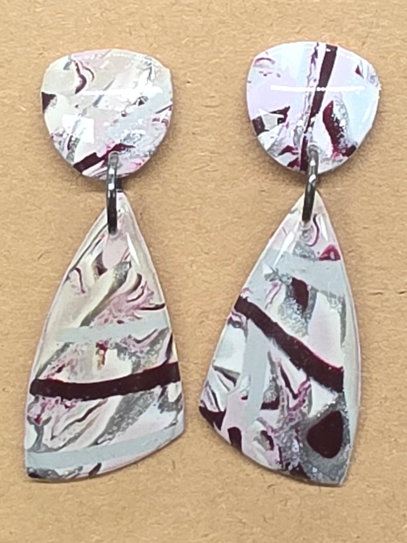 Burgundy and Mauve Crazy Pattern Dangles: Post