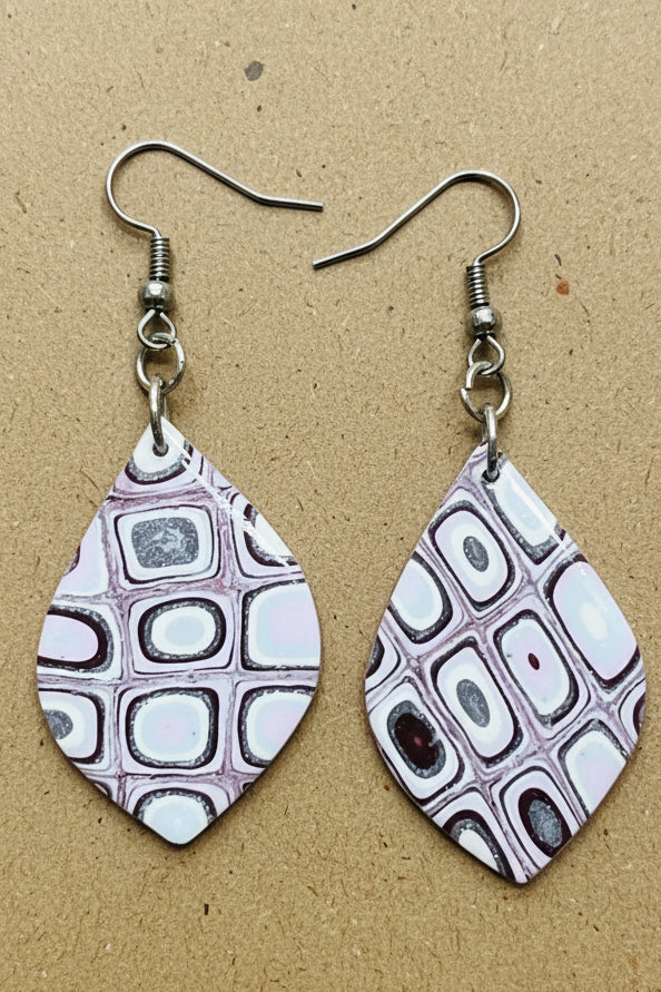 Mauve and Silver Quilt Pattern Dangles: Fishhooks