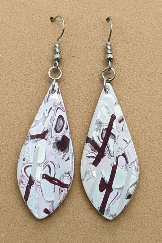 Burgundy and Mauve Crazy Pattern Dangles: Fishhooks