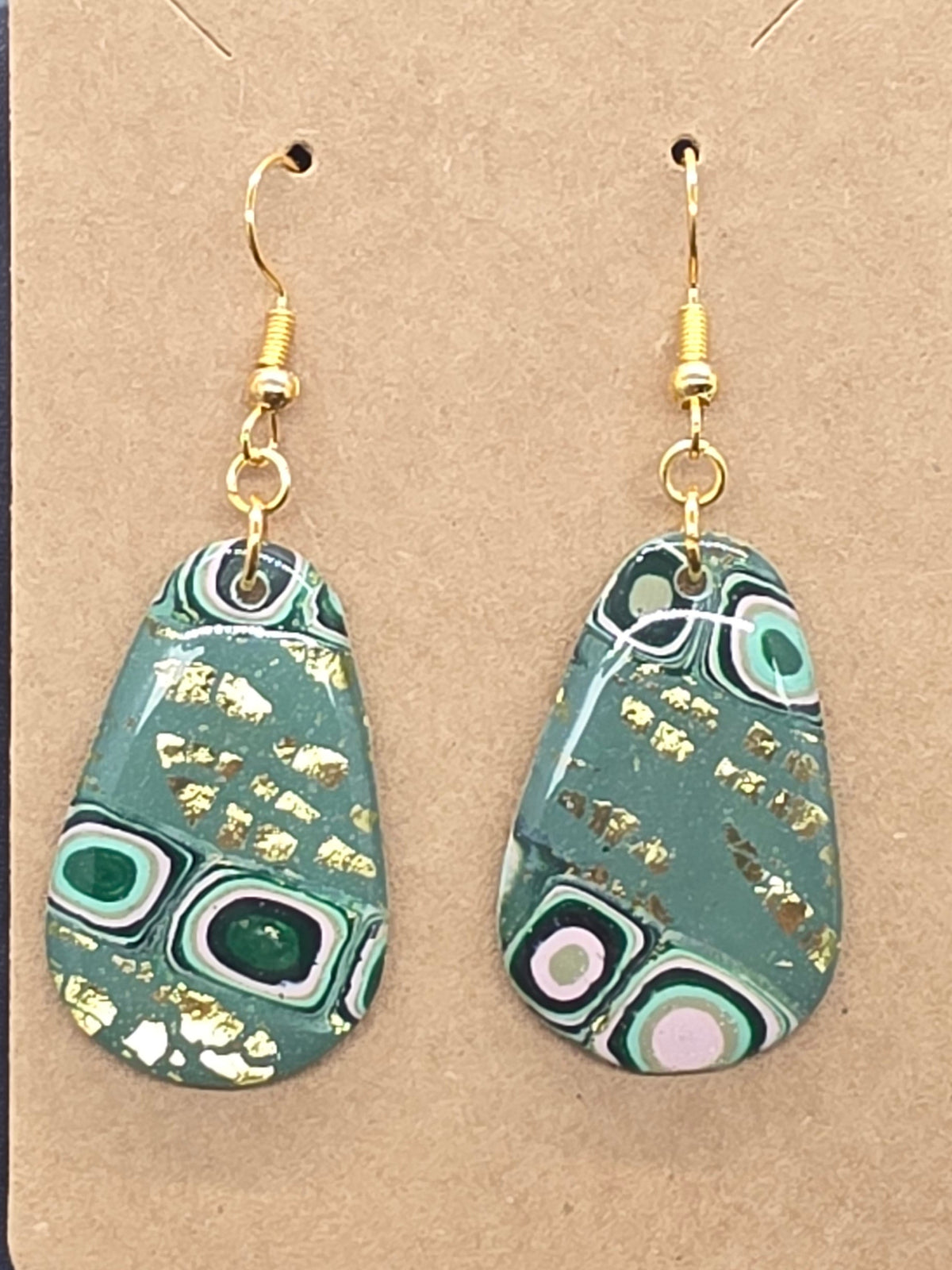 Green, Pink, Gold Lilly Pattern Dangles: Fishhooks