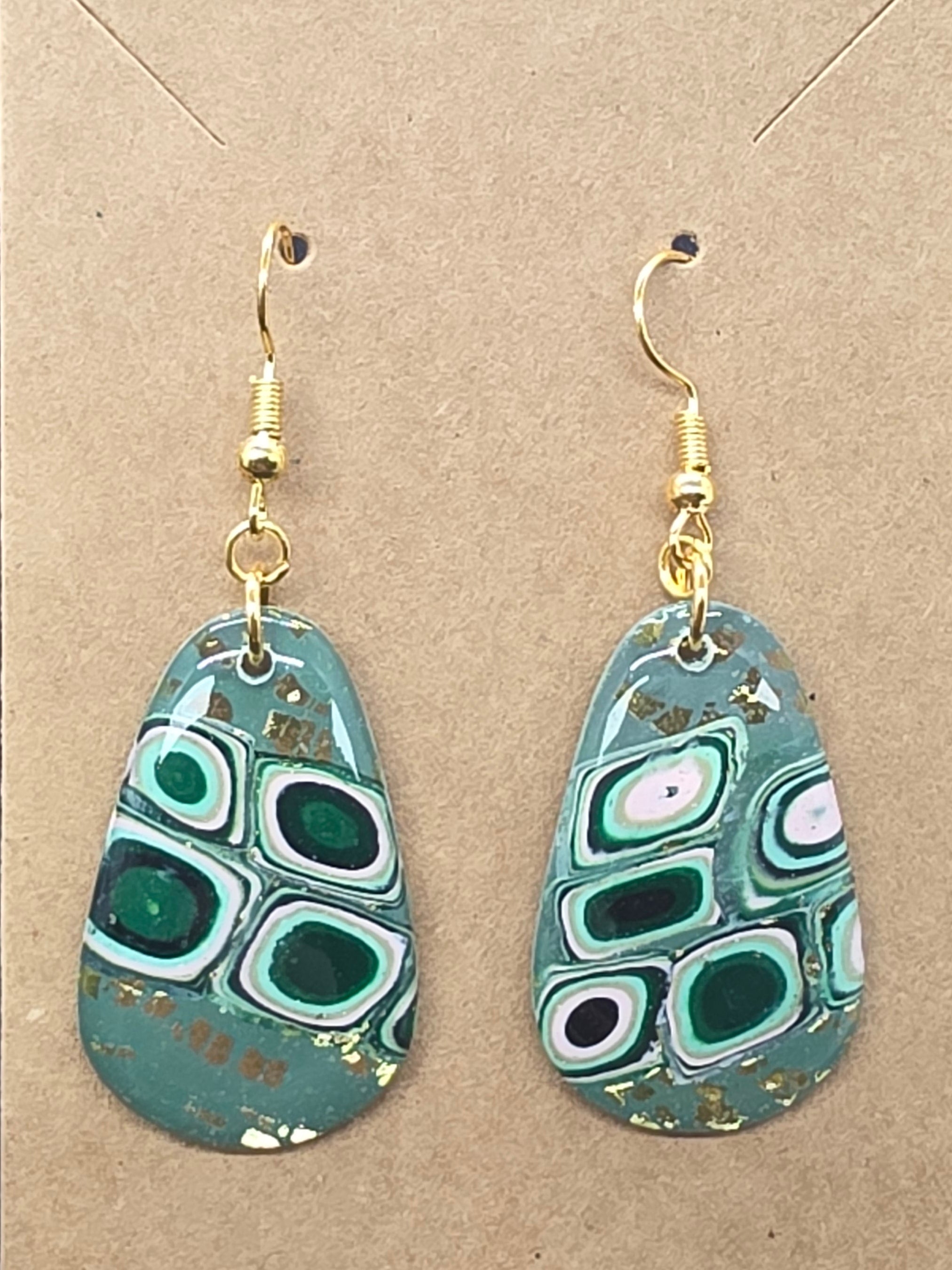 Green, Pink, Gold Lilly Pattern Dangles: Fishhooks