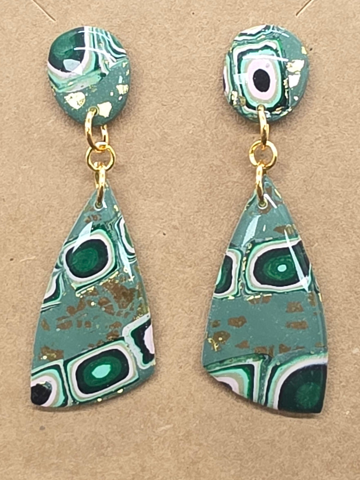 Green, Pink, Gold Lilly Pattern Dangles: Post