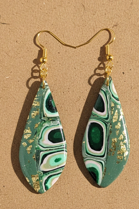 Green, Pink, Gold Lilly Pattern Dangles: Fishhooks