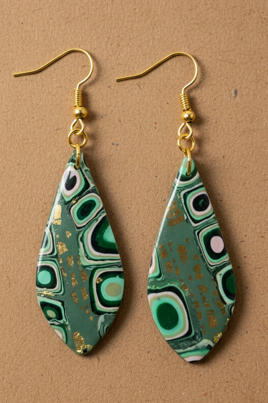 Green, Pink, Gold Lilly Pattern Dangles: Fishhooks
