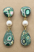Green, Pink, Gold Lilly with Pearl Dangles: Post