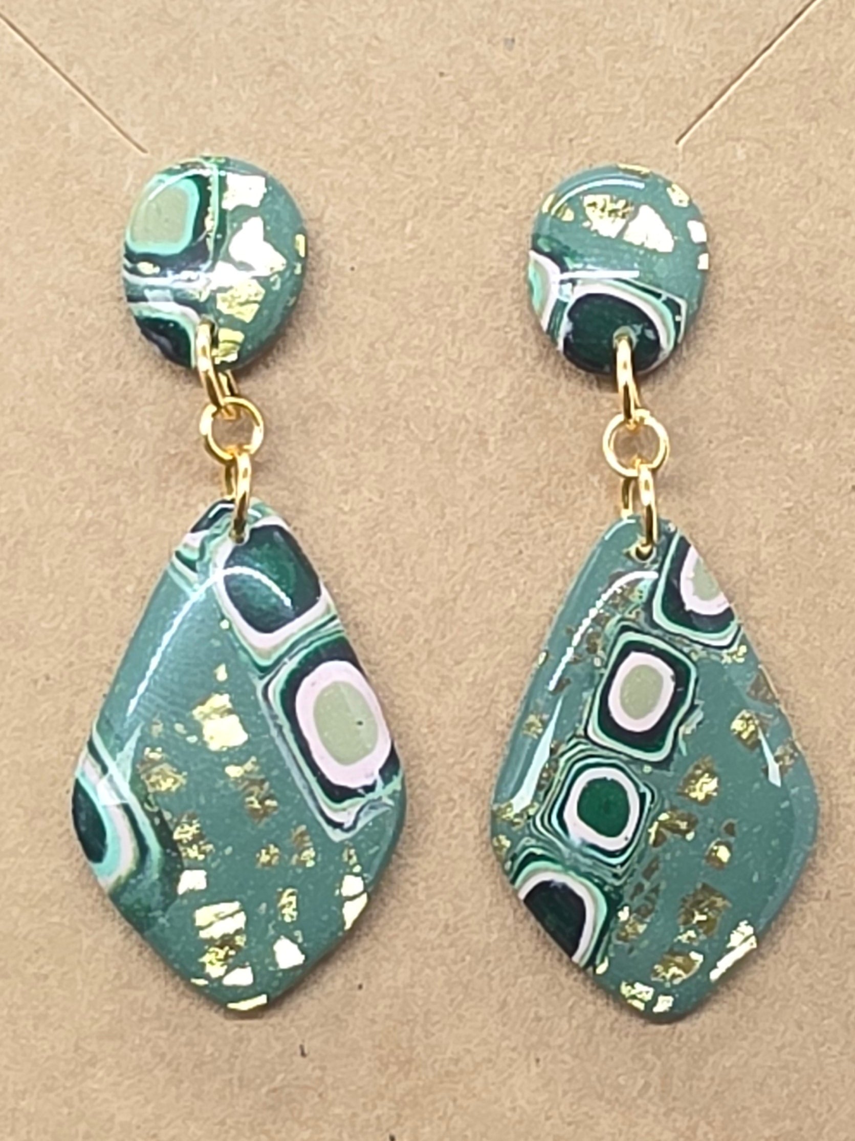 Green, Pink, Gold Lilly Pattern Dangles: Post