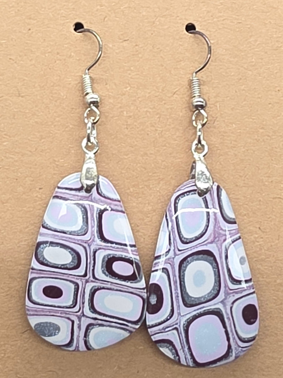 Mauve and Silver Quilt Pattern Dangles: Fishhooks