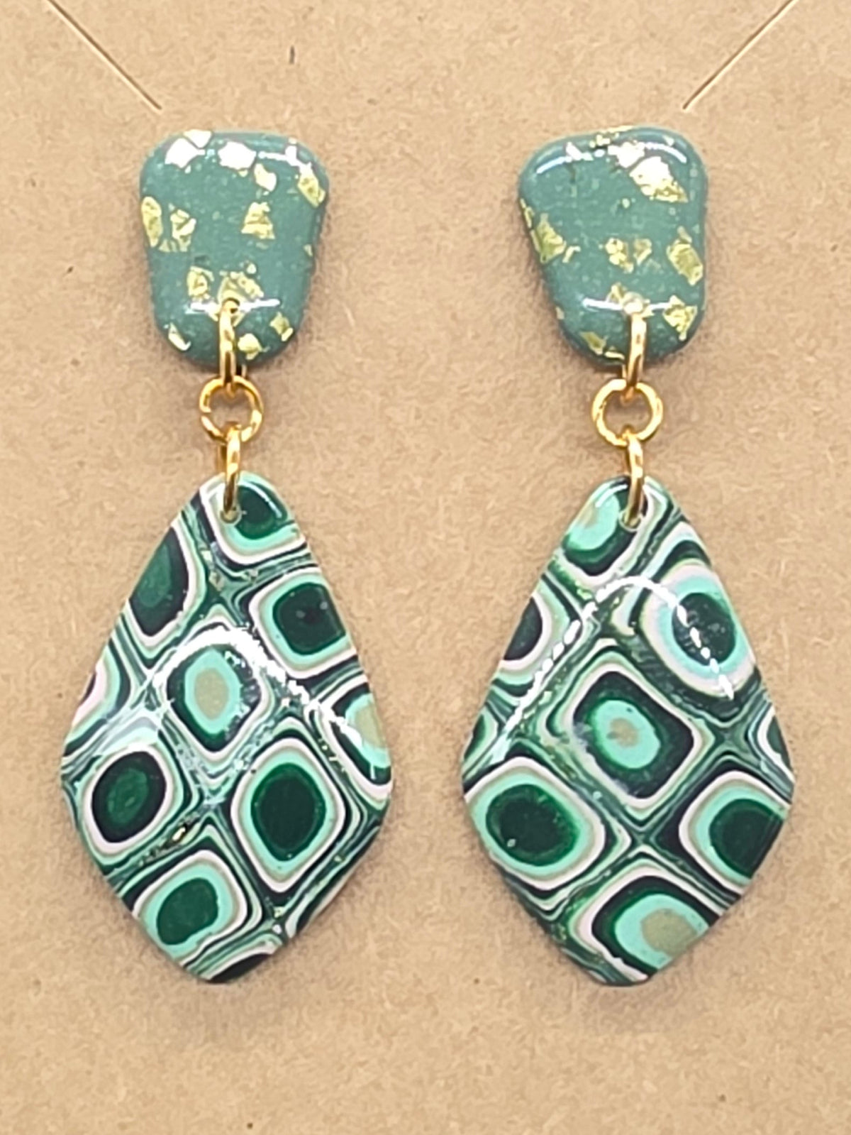 Green, Pink, Gold Lilly Pattern Dangles: Post