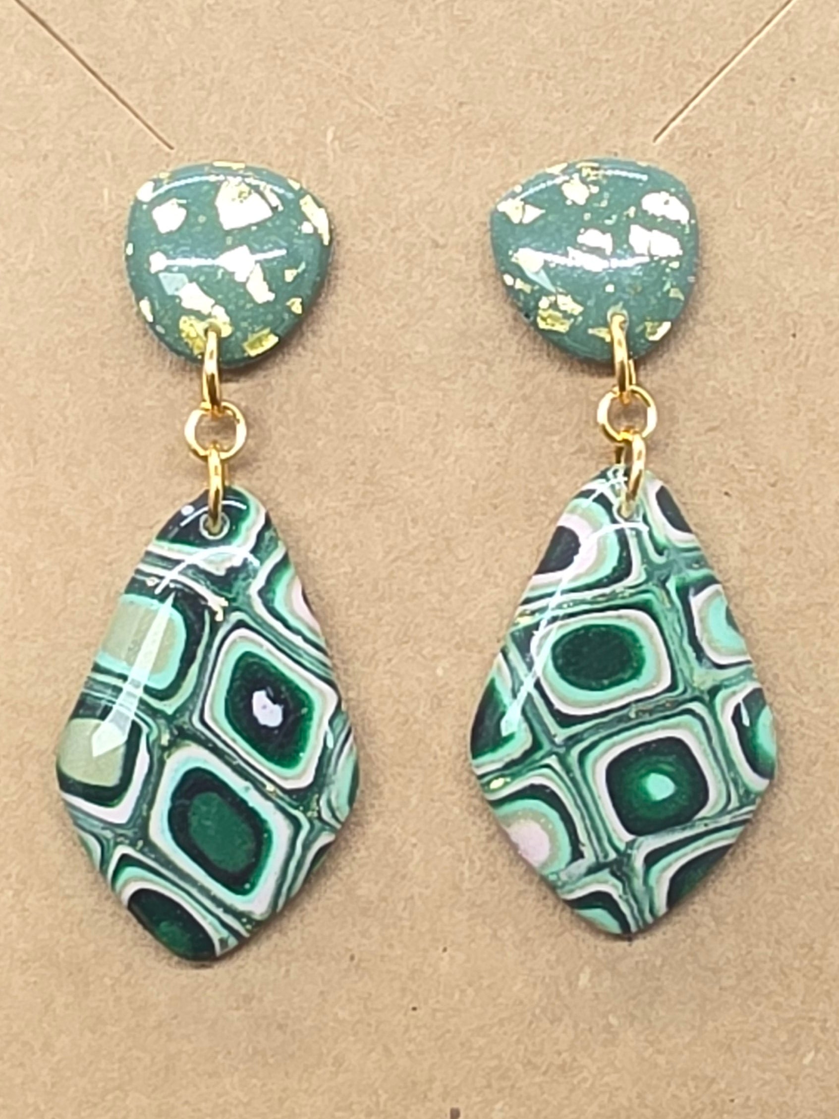 Green, Pink, Gold Lilly Pattern Dangles: Post