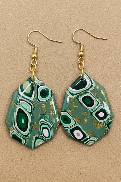 Green, Pink, Gold Lilly Pattern Dangles: Fishhooks