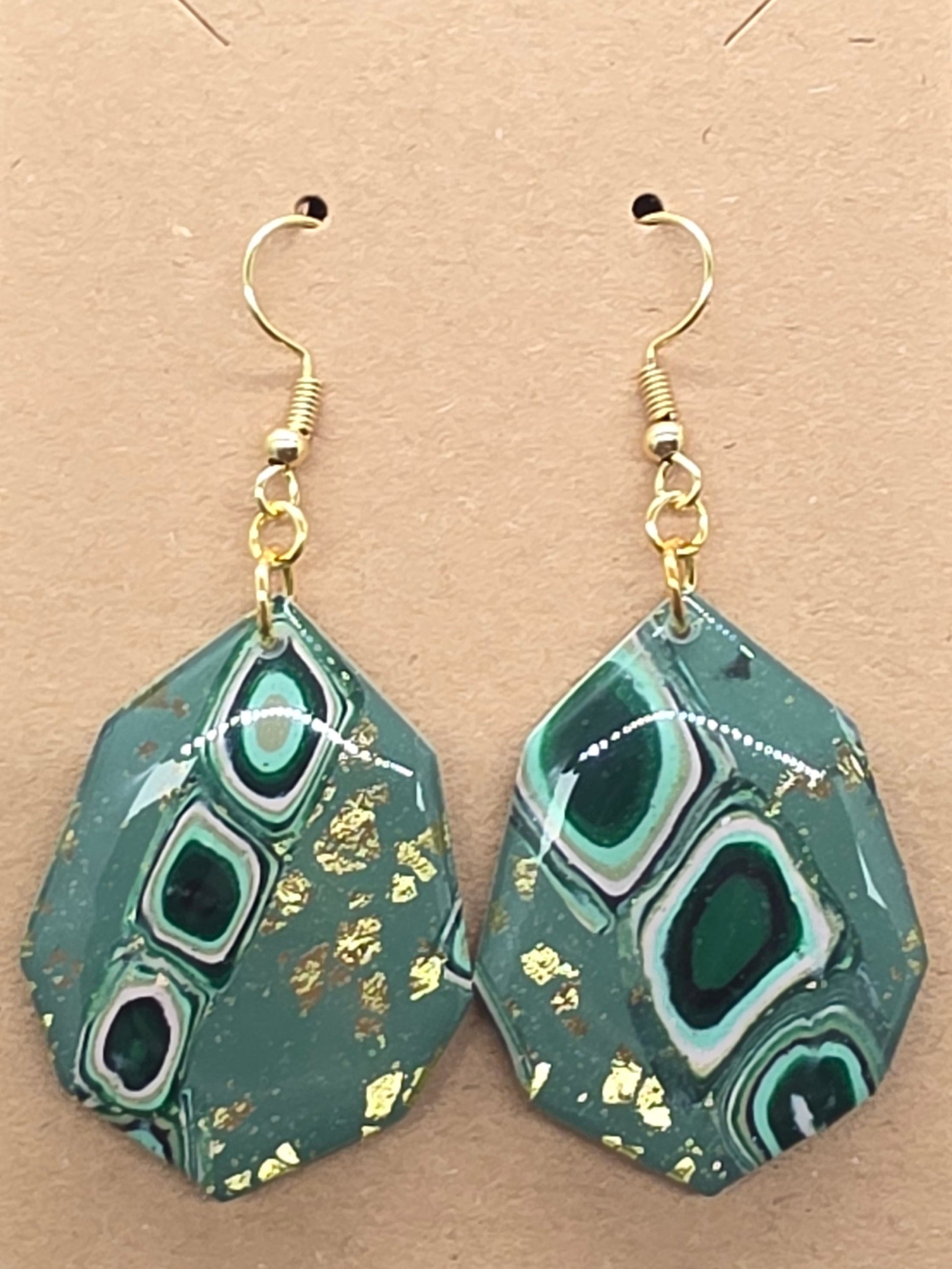Green, Pink, Gold Lilly Pattern Dangles: Fishhooks
