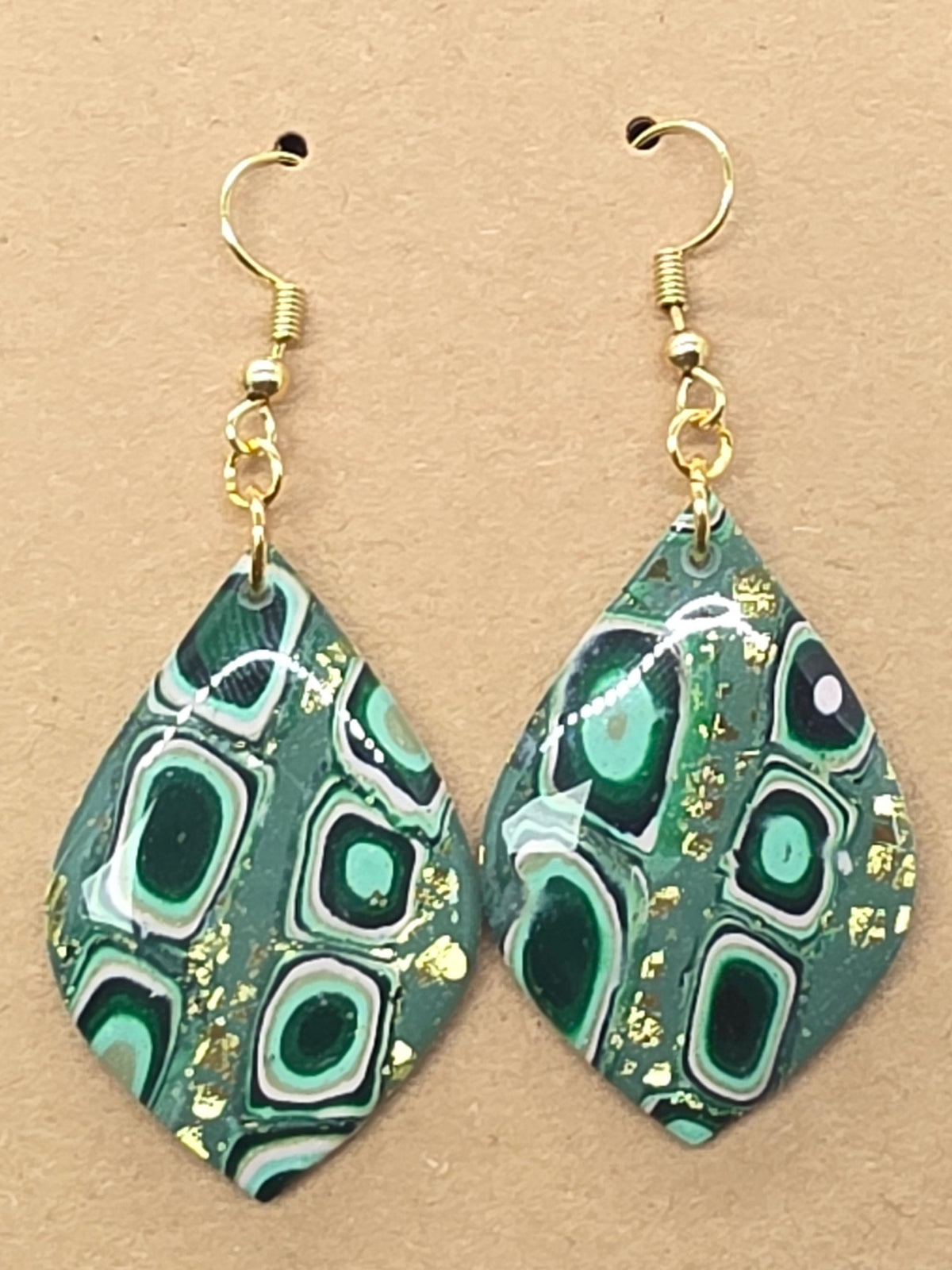 Green, Pink, Gold Lilly Pattern Dangles: Fishhooks