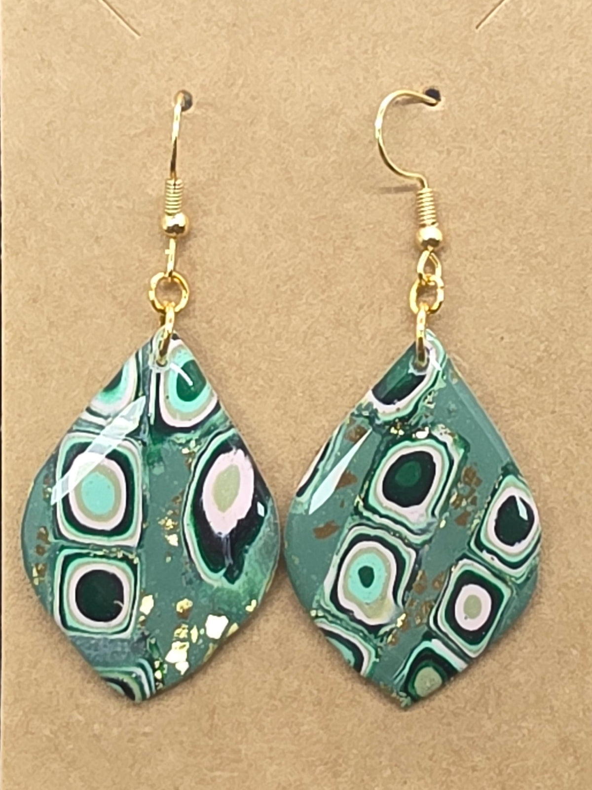 Green, Pink, Gold Lilly Pattern Dangles: Fishhooks