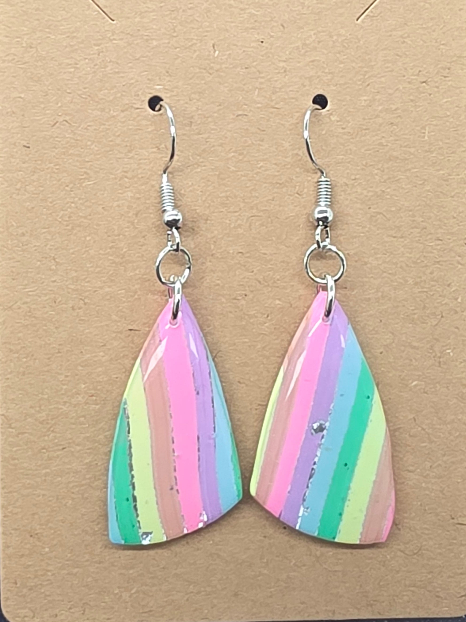 Pastel Rainbow and Silver Striped Butterfly Wing Dangles: Fishhooks