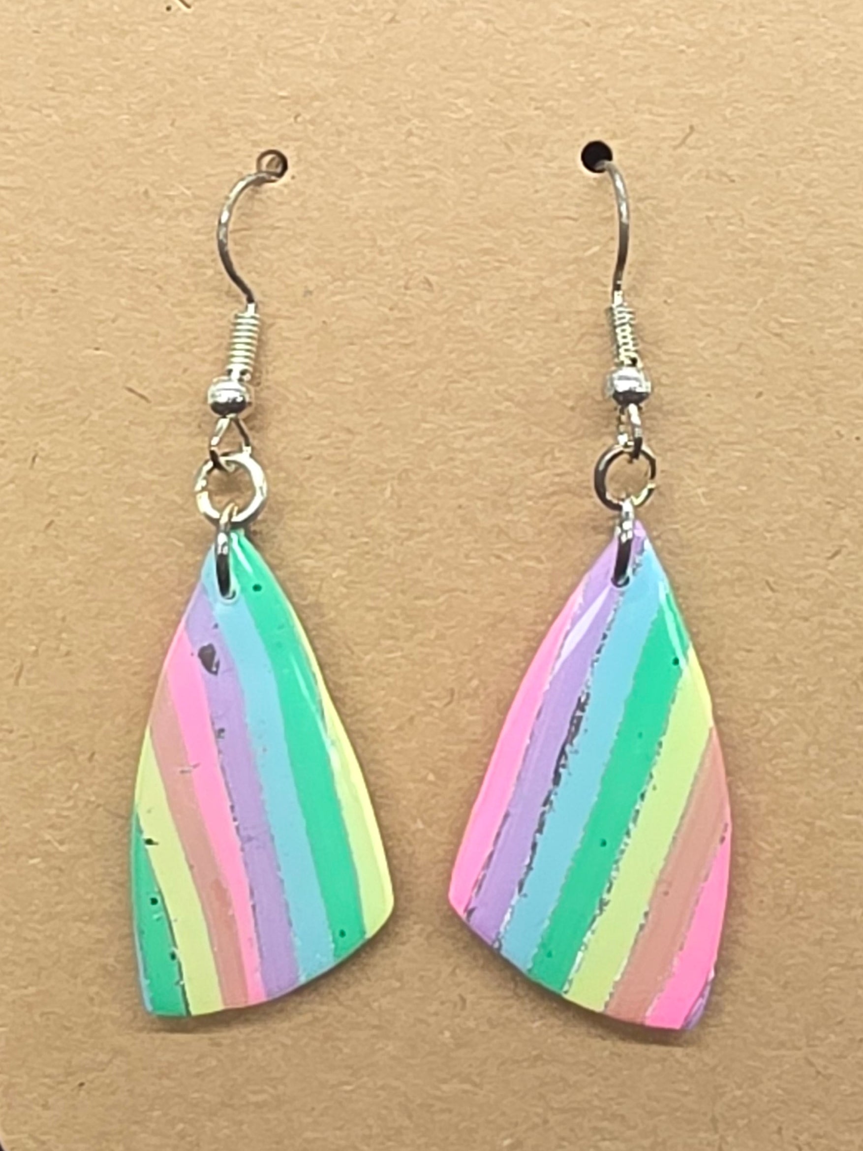 Pastel Rainbow and Silver Striped Butterfly Wing Dangles: Fishhooks