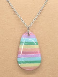 Pastel Rainbow and Silver Striped Water Drop Necklace