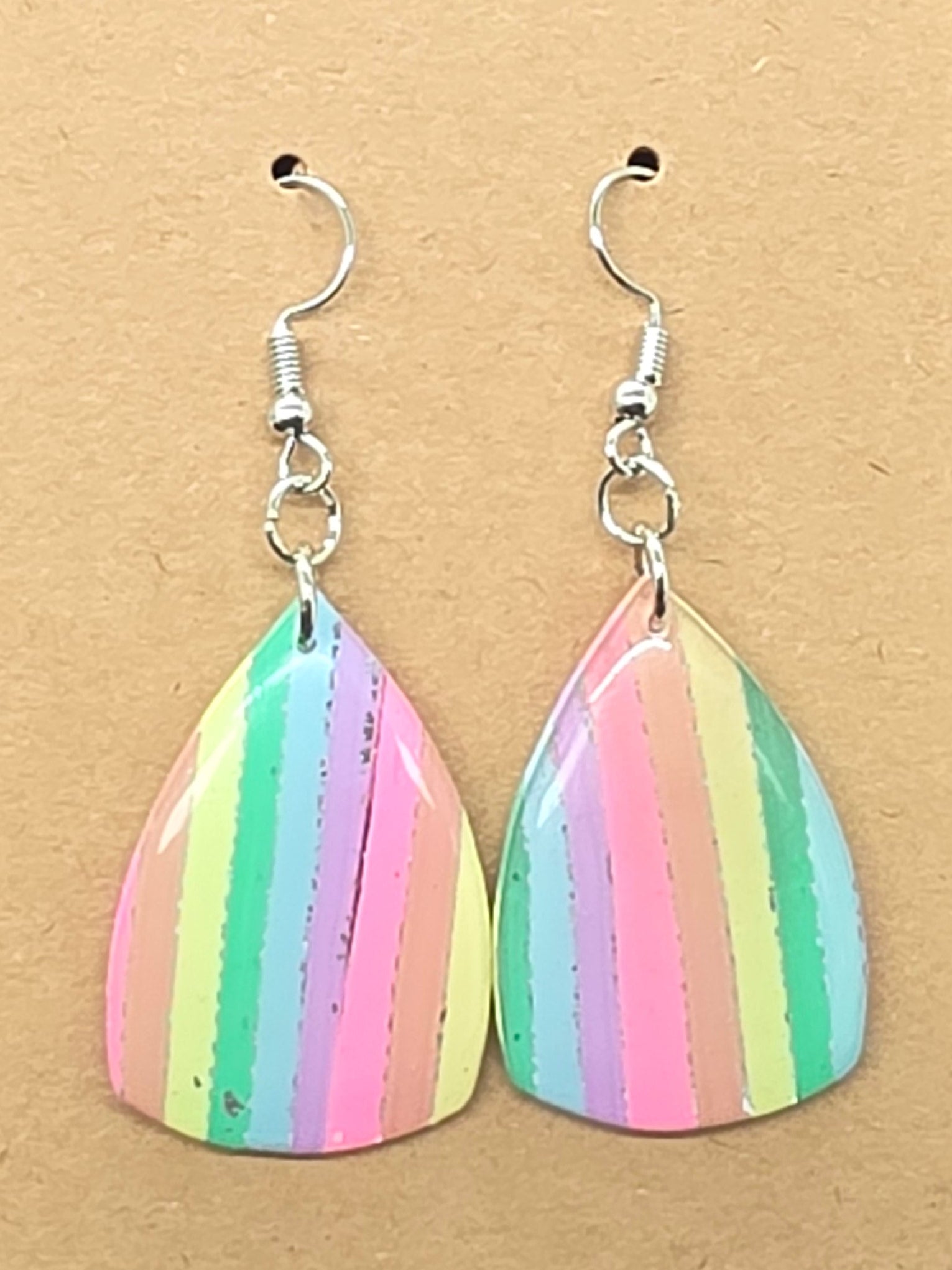 Pastel Rainbow and Silver Striped Dangles: Fishhooks