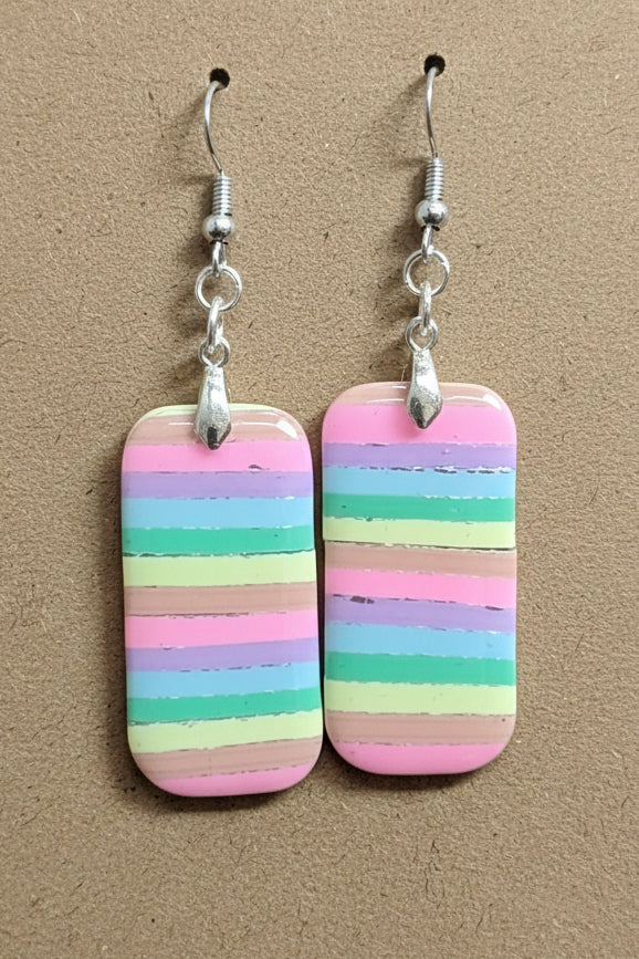 Pastel Rainbow and Silver Rectangle Dangles: Fishhooks