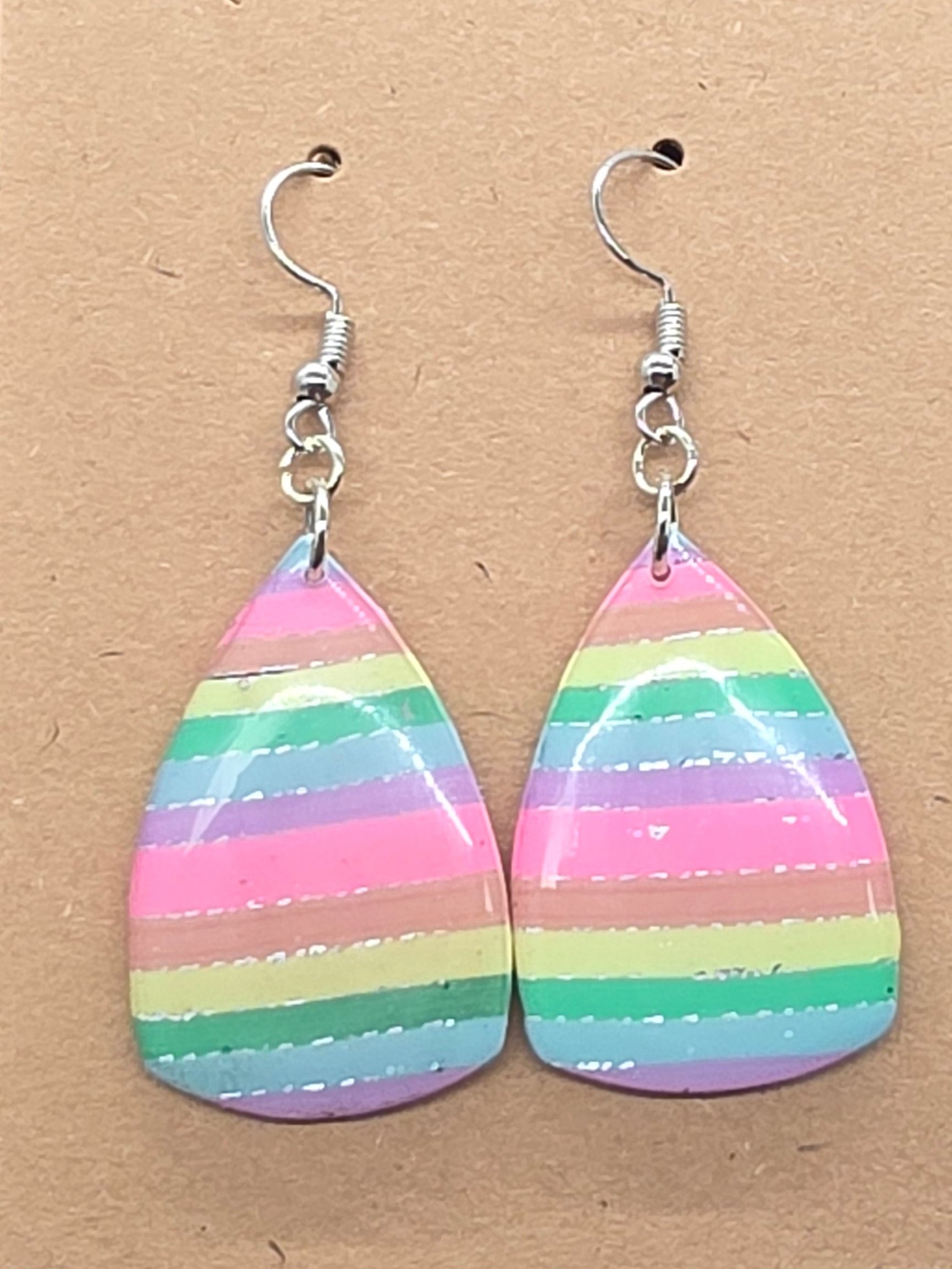Pastel Rainbow and Silver Striped Dangles: Fishhooks