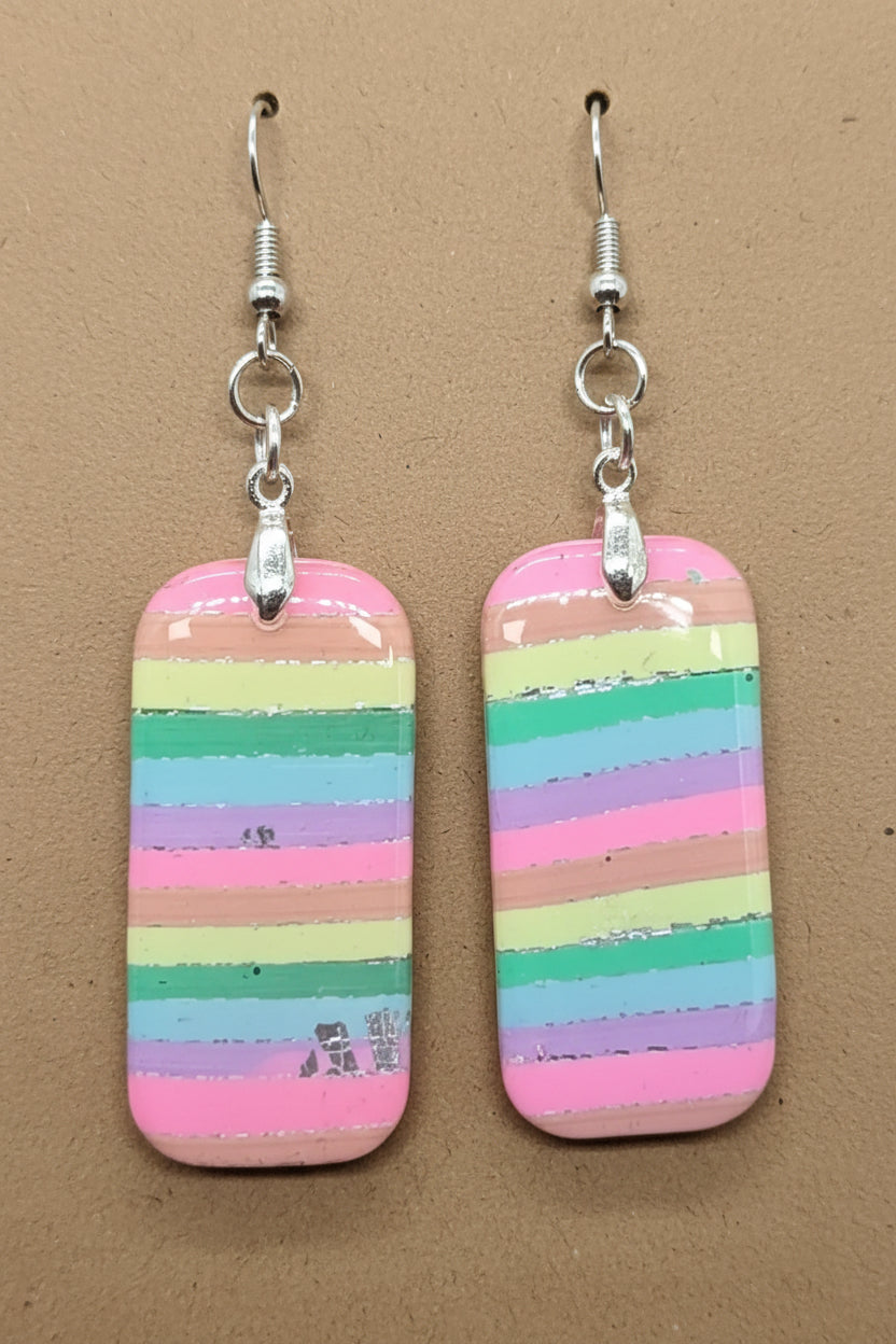 Pastel Rainbow and Silver Rectangle Dangles: Fishhooks