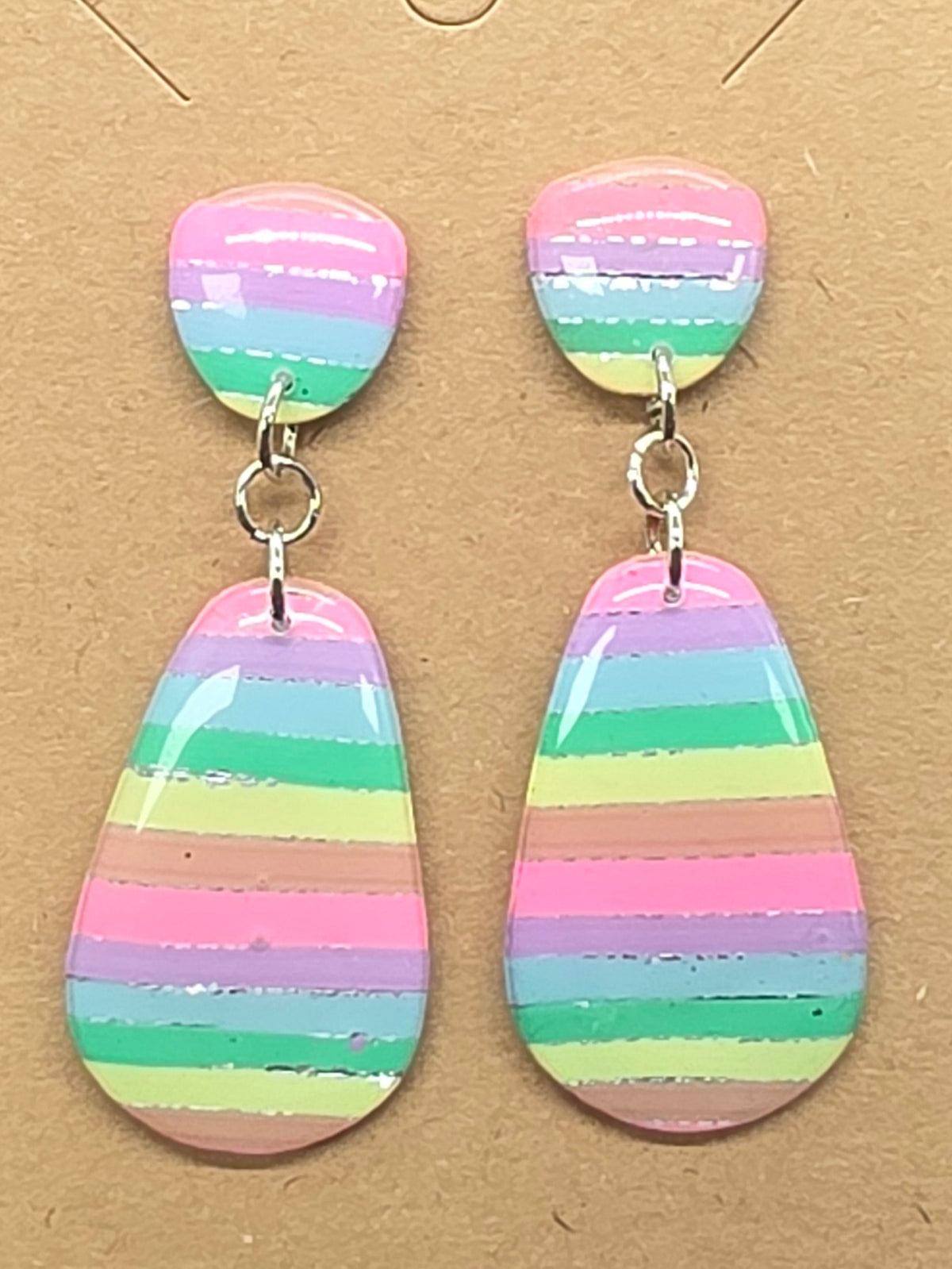 Pastel Rainbow and Silver Striped Dangles: Post