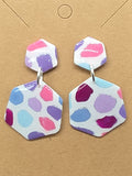 Simple Pastel Polka Dot Hexagon Dangles: Post Back