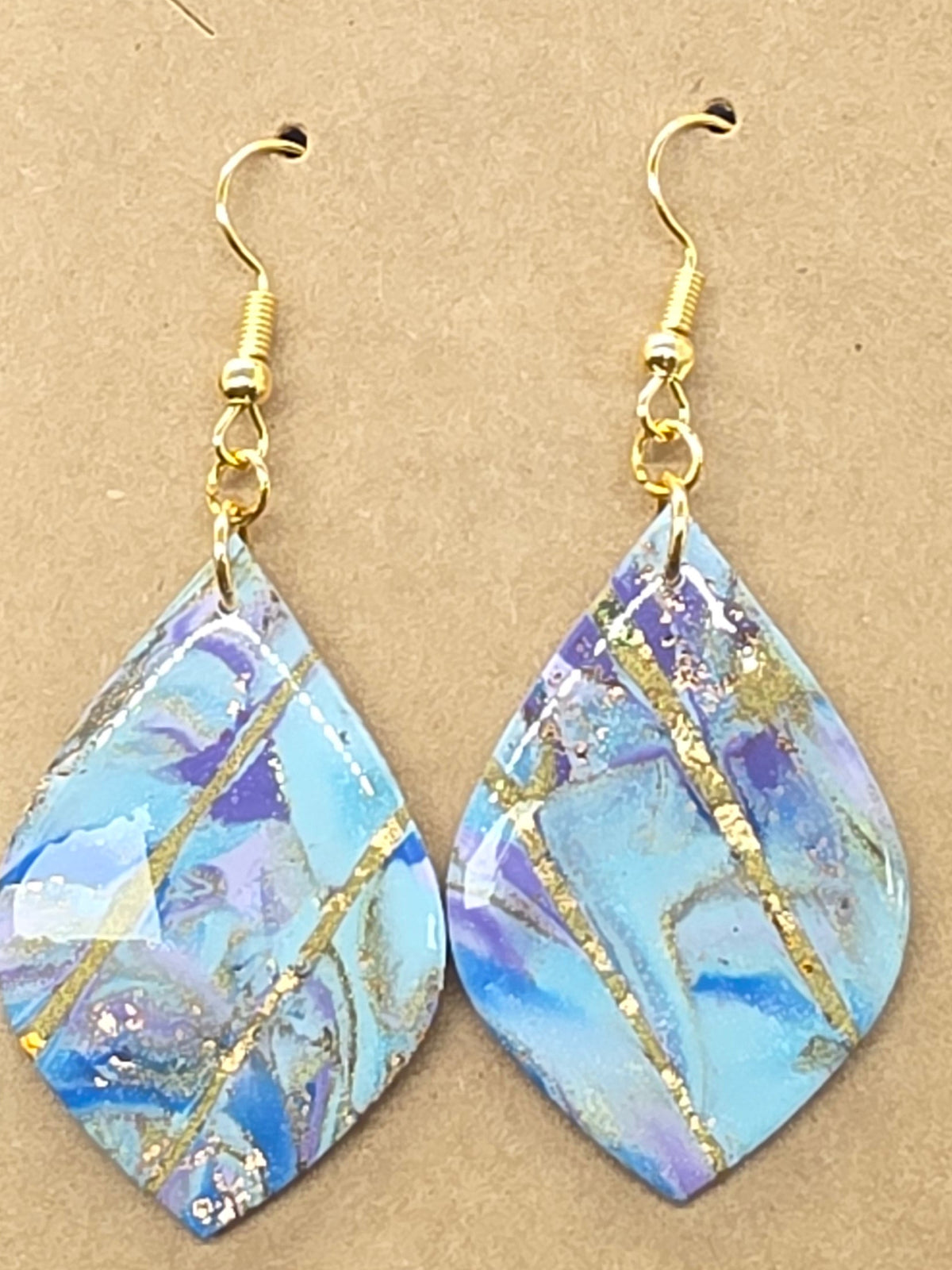 Blue and Gold Striped Leaf Shape Dangles: Fishhooks (Copy)