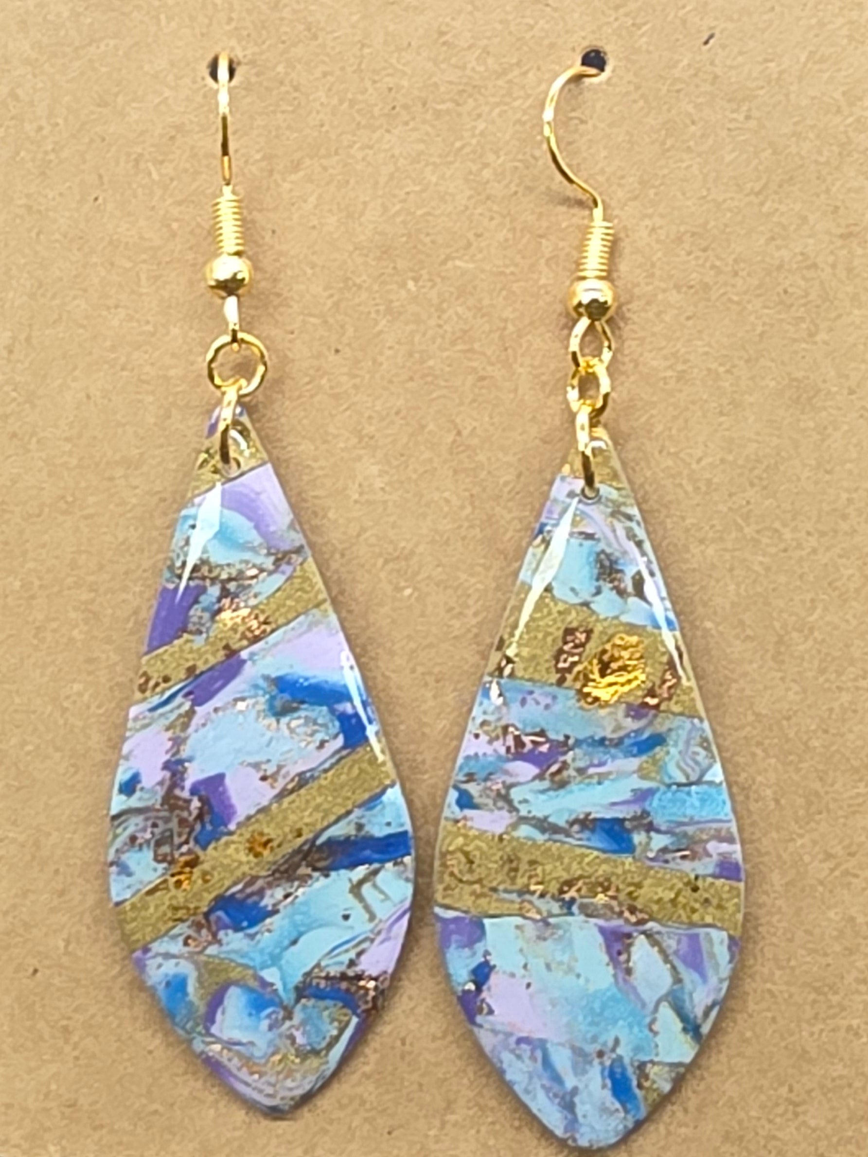 Blue and Gold Striped Tear Drop Dangles: Fishhooks (Copy)
