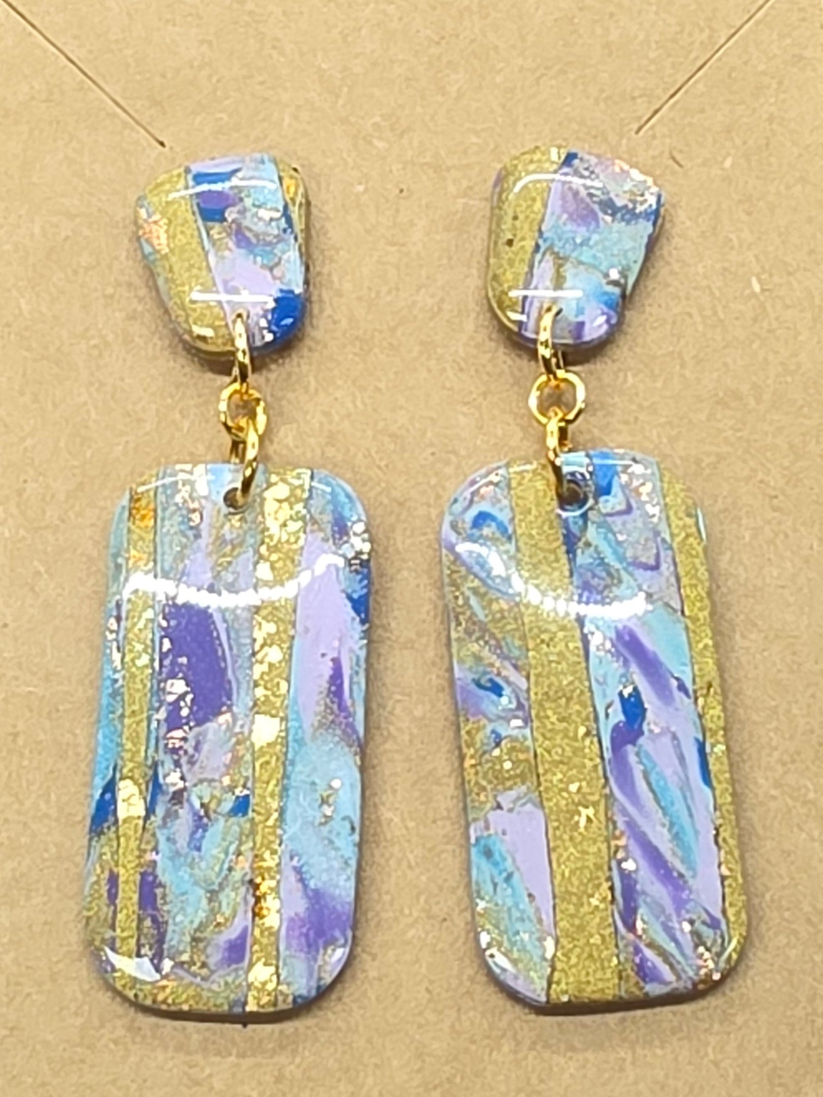 Blue and Gold Striped Dangles: Posts