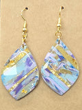 Blue and Gold Striped Leaf Shape Dangles: Fishhooks