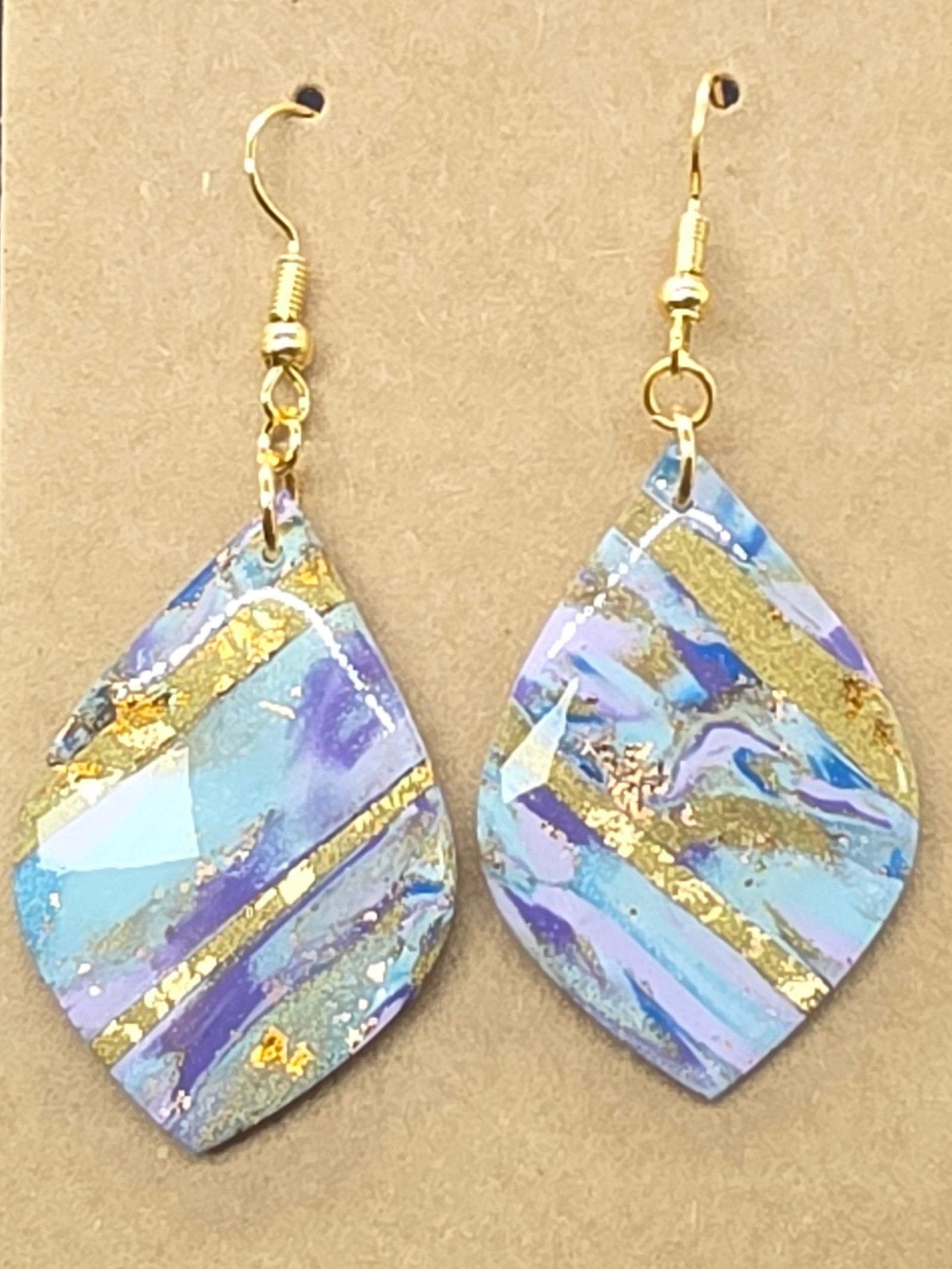 Blue and Gold Striped Leaf Shape Dangles: Fishhooks