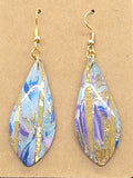 Blue and Gold Striped Tear Drop Dangles: Fishhooks