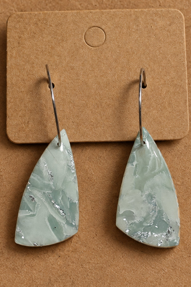 Eucalyptus green with silver butterfly wing hoop dangles