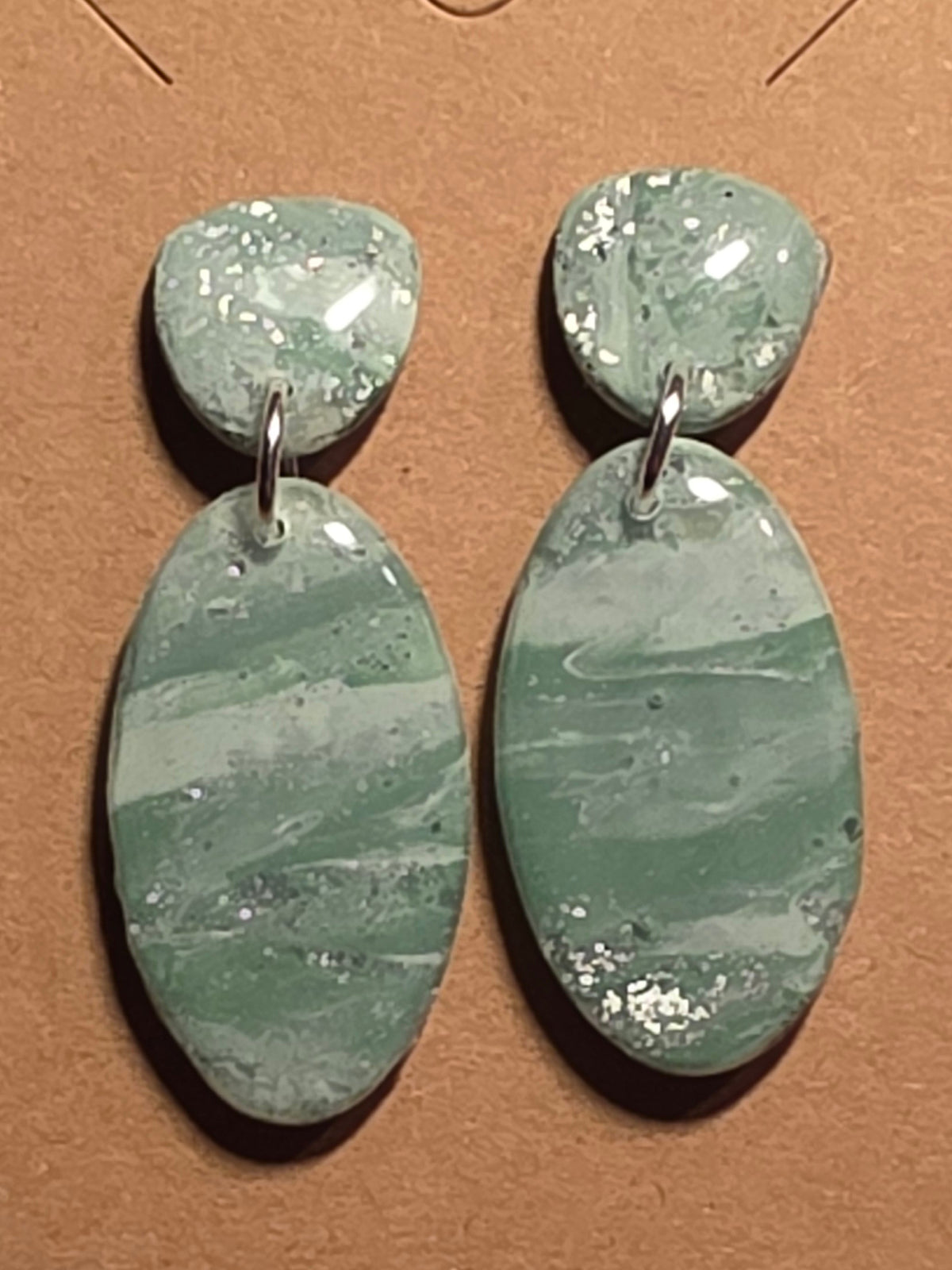 Eucalyptus green with silver Oval Dangles: Post