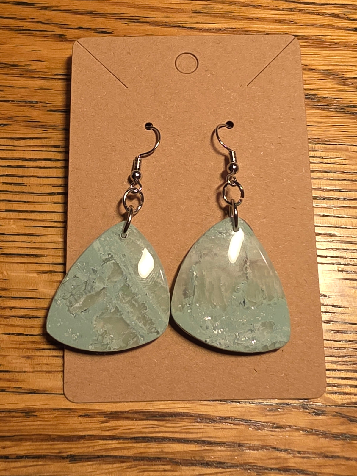 Eucalyptus green with silver Large Stone Butterfly Wing Dangles: Fishhooks