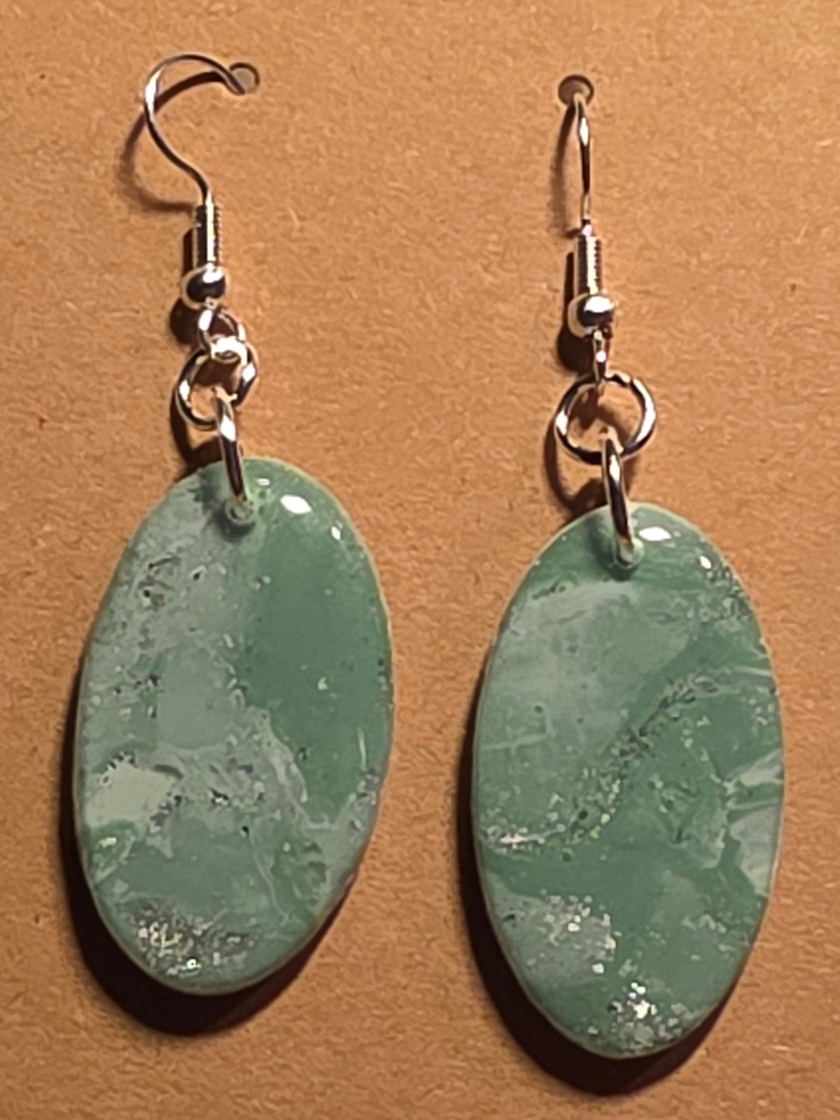 Eucalyptus green with silver Oval Dangles: Fishhooks