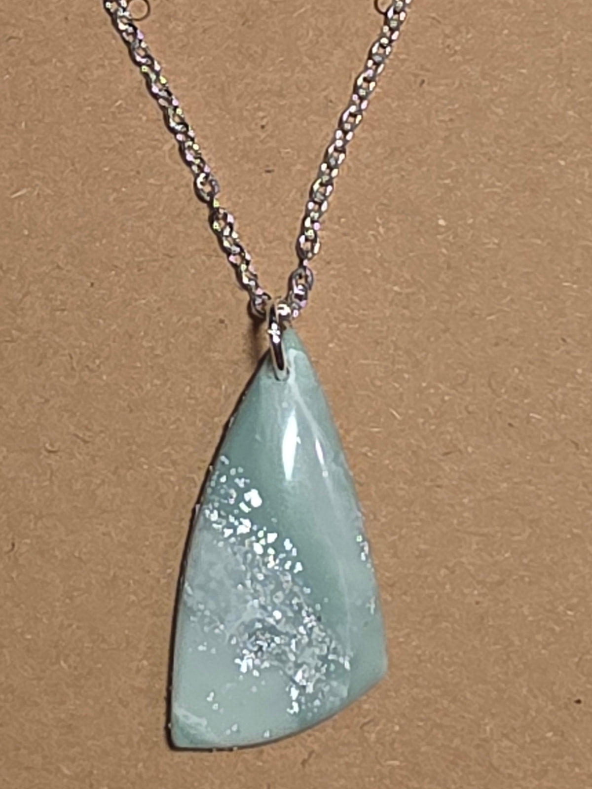 Eucalyptus green with silver butterfly wing Necklace