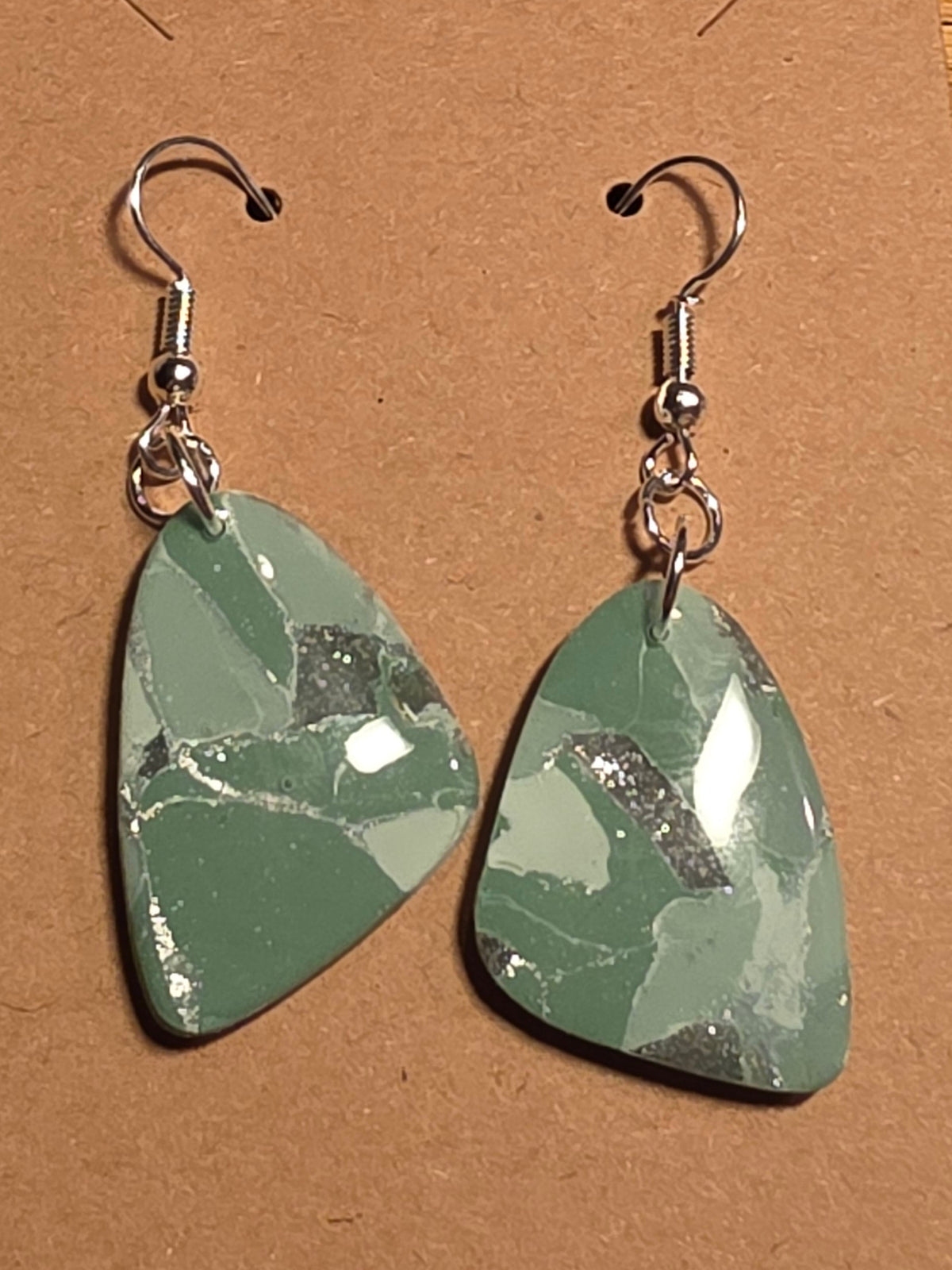 Eucalyptus green with silver stone butterfly wing dangles: Fishhooks