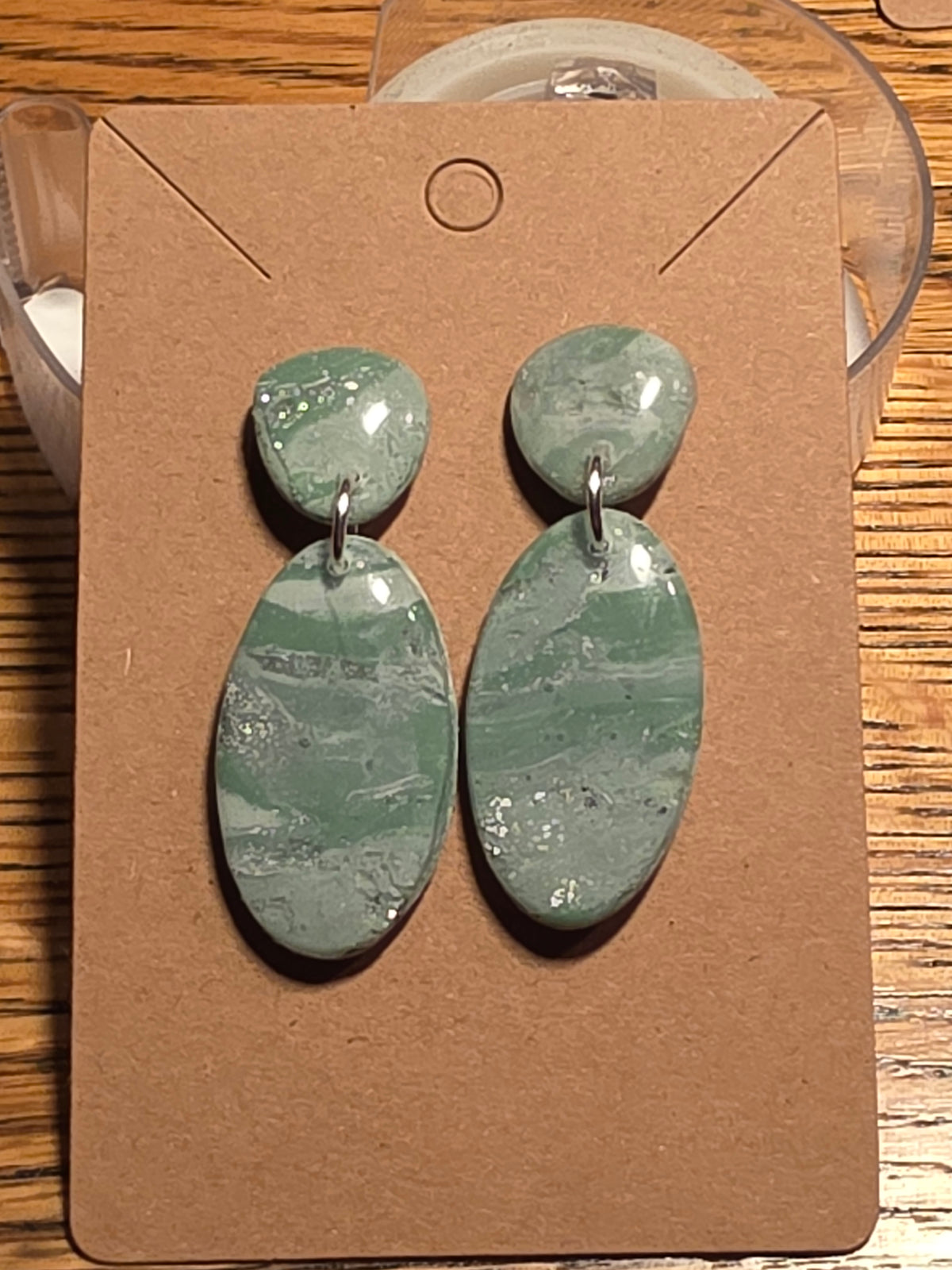 Eucalyptus green Oval Dangles: Post