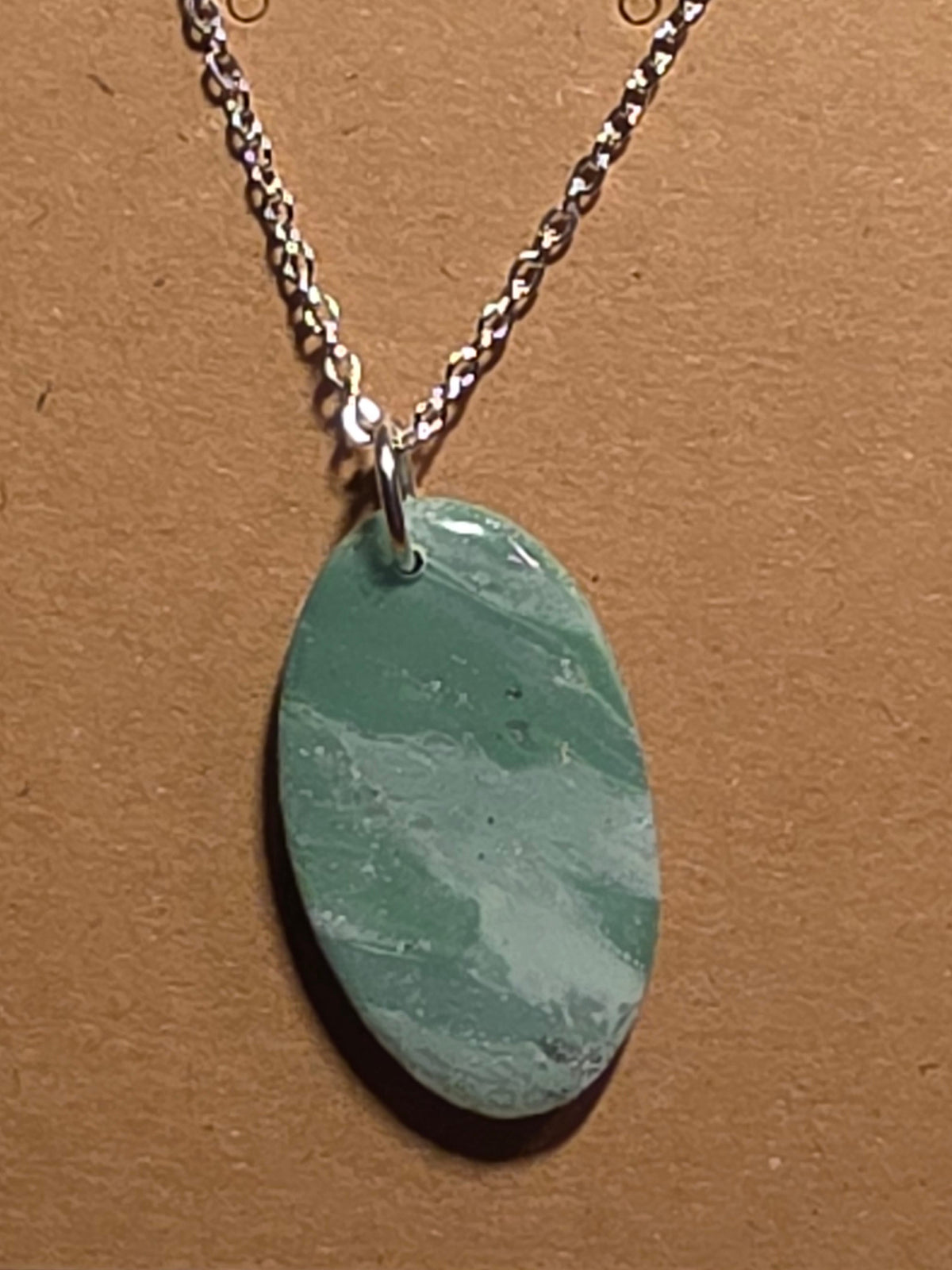 Eucalyptus green with silver Oval Necklace