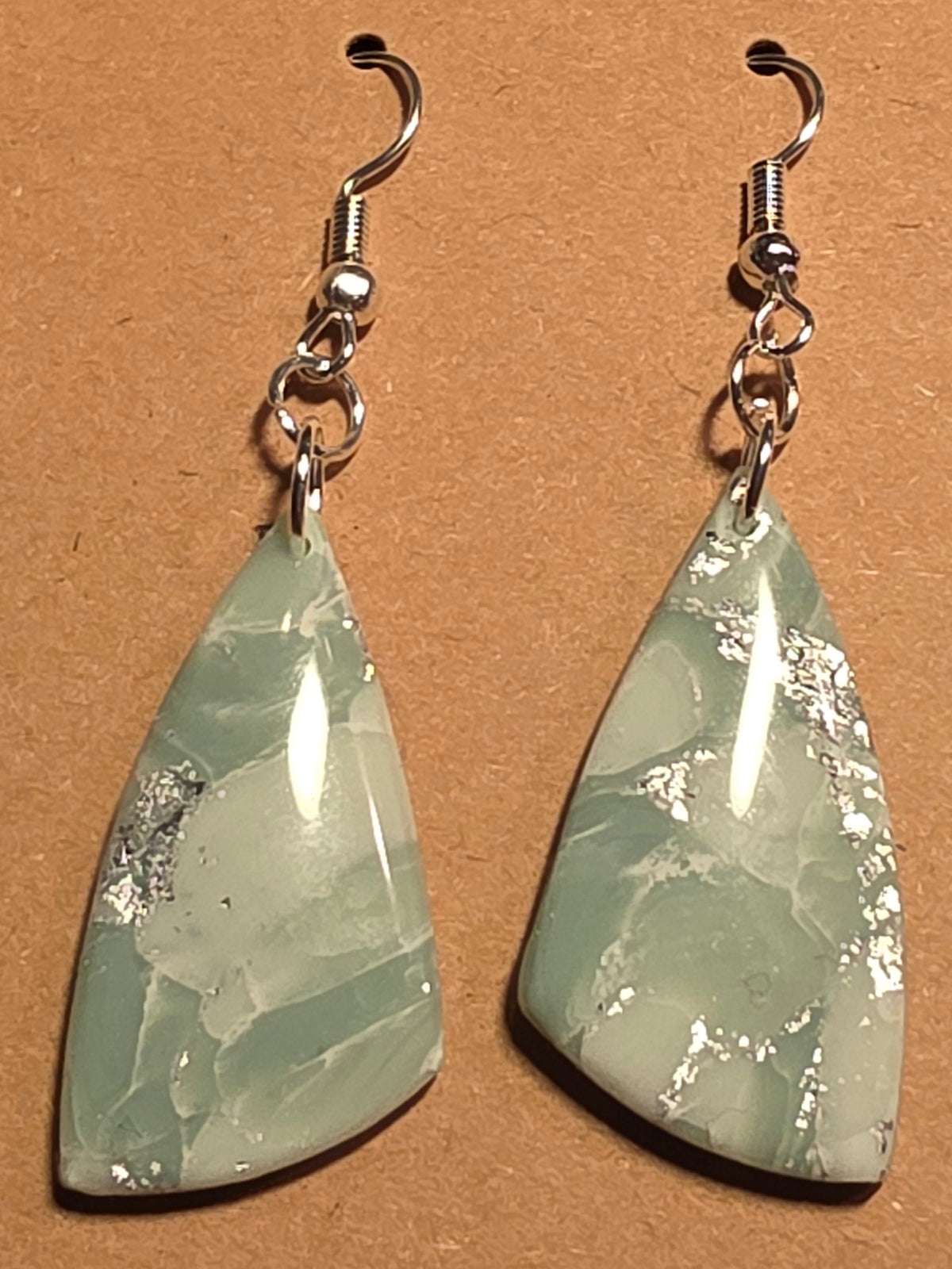 Eucalyptus green with silver butterfly wing dangles:Fishhooks